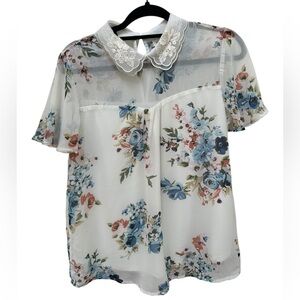 ✨ Faith and Joy Floral Sheer Blouse with Lace Collar small
